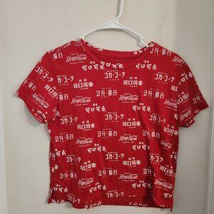 ❤️Coca Cola Multi Language Red Crop Tee Large